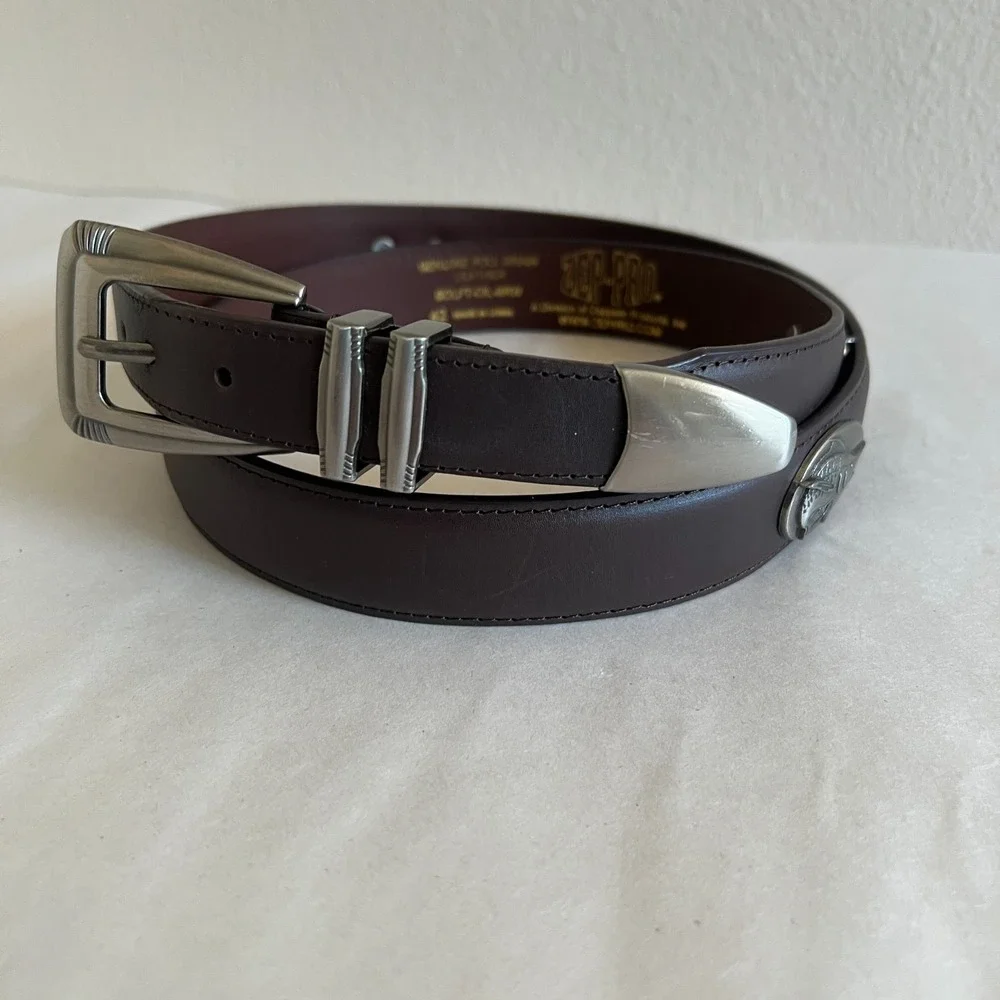 Zep Pro Sailfish Concho Leather Belt Mens 42 Brown Brushed Silver Sport Fishing